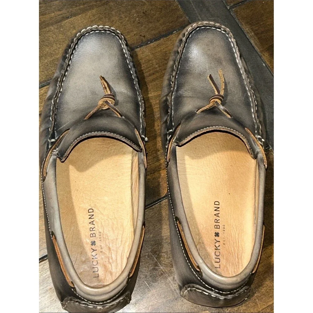 Lucky Brand Men's Dark Brown Leather Slip-On Moccasins